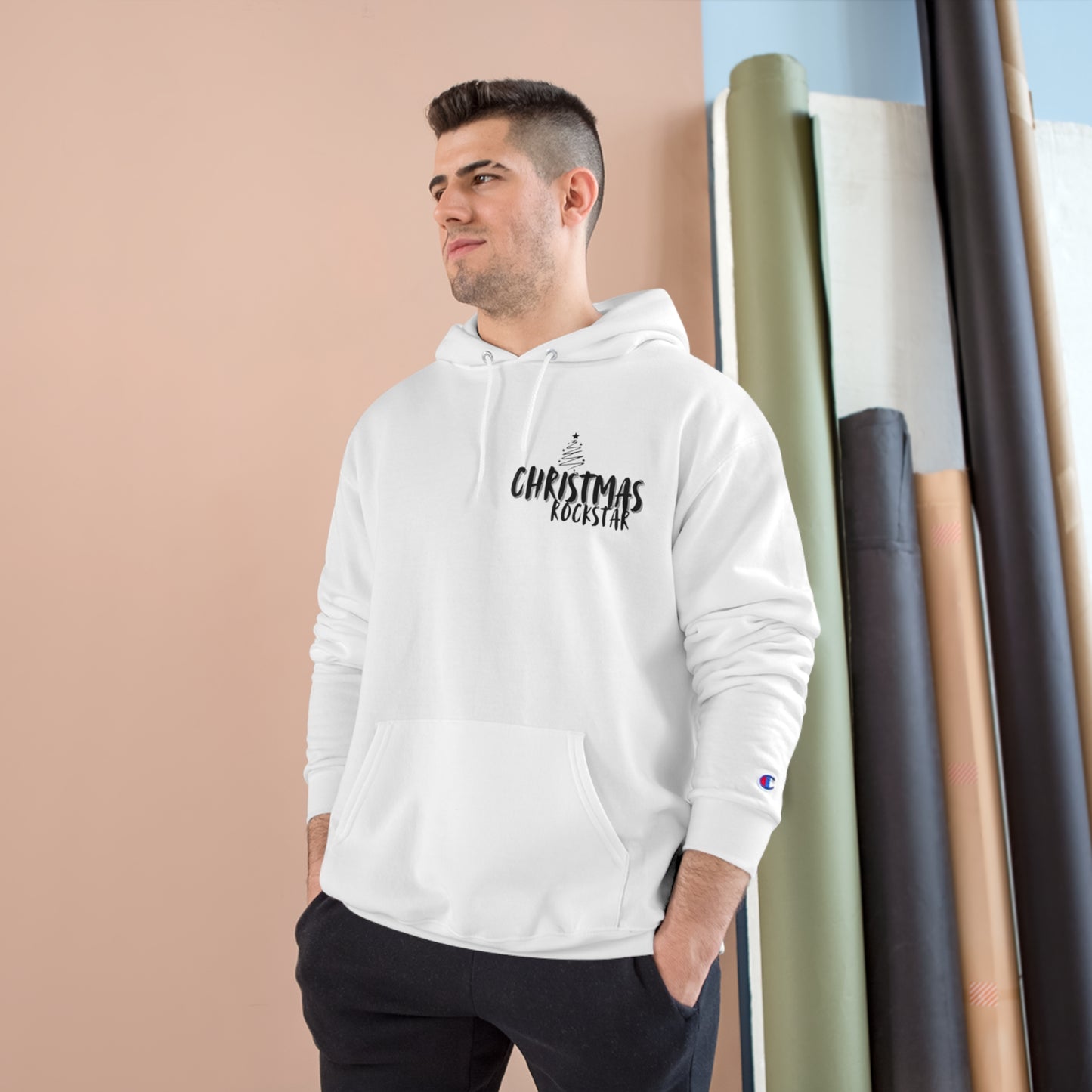 Christmas Rockstar Champion Hoodie - Holiday Spirit Apparel Stream Christmas Rockstar by Imjarra