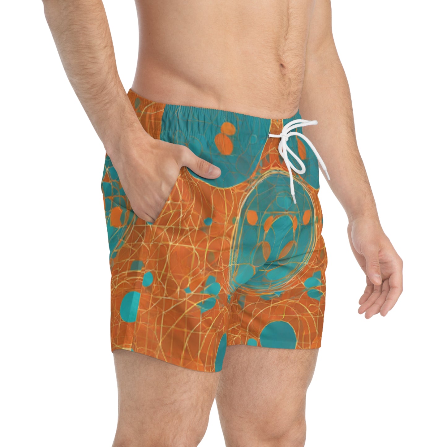 Sunset Orange & Aqua Blue Swim Trunks