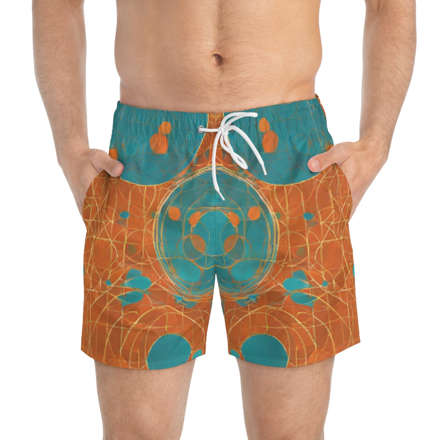 Sunset Orange & Aqua Blue Swim Trunks